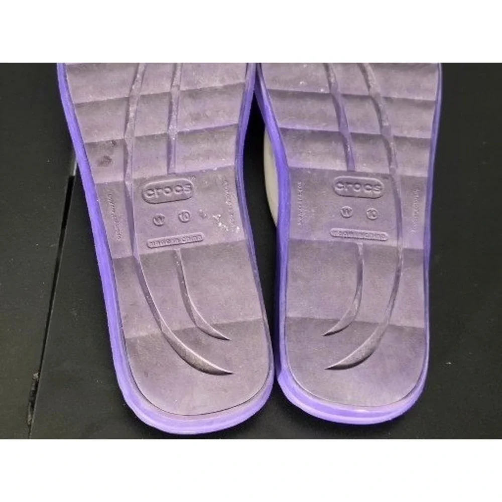 Crocs Purple‎ White Flip Flops Womens Sz 10 Comfort Casual Beach Thong Sandals